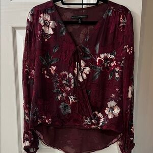 White House Black Market Burgundy Floral Blouse